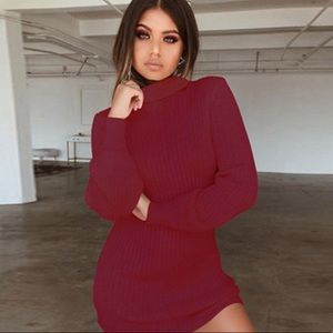 Rib knit mini sweater dress